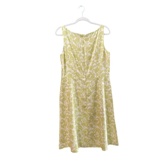 Ann Taylor Green White Floral 100% Silk Brunch Church Midi Dress Size 12 - Picture 3 of 4